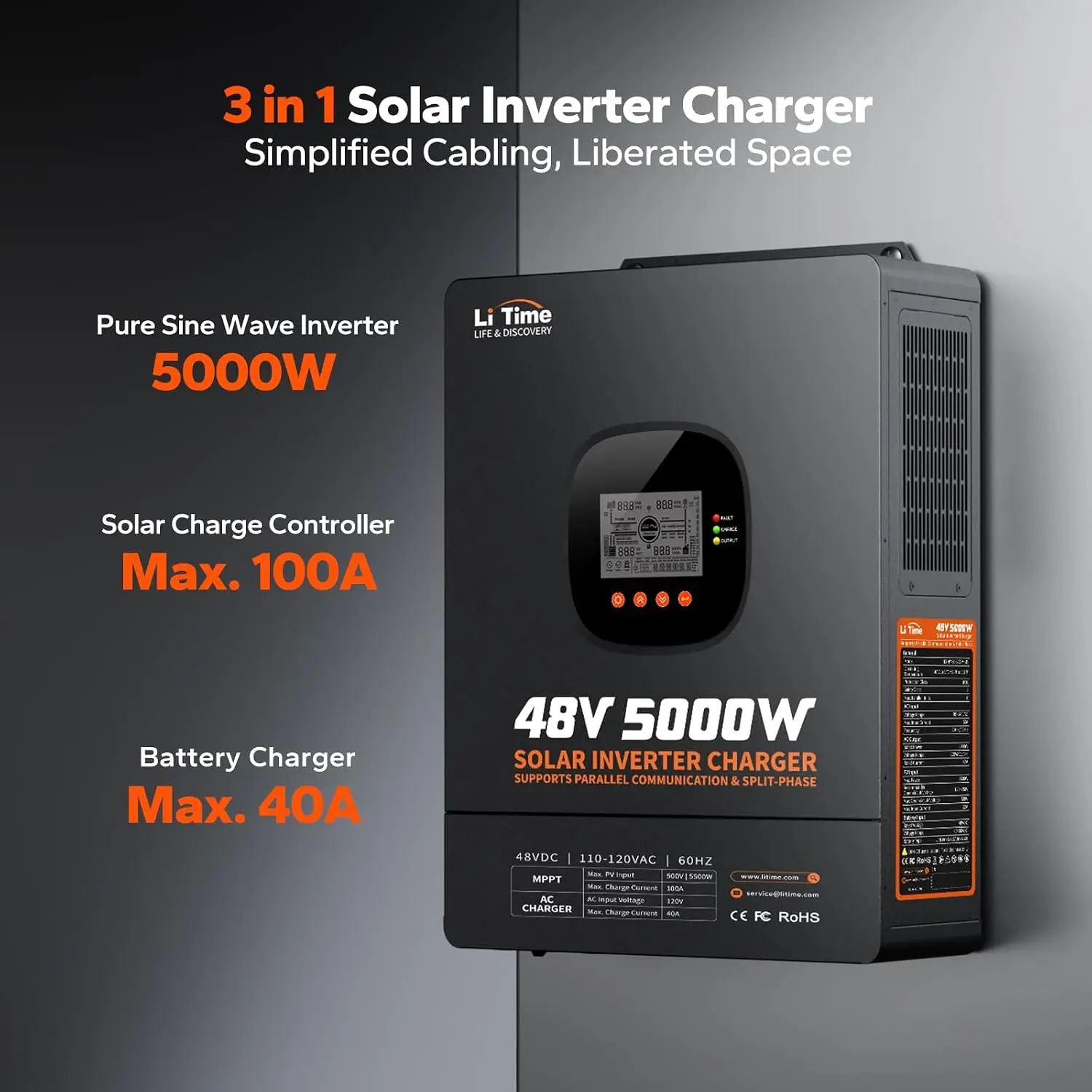 LiTime 5000W Pure Sine Wave In - Parallel Solar Inverter 48V 5000W Mppt recension och pris